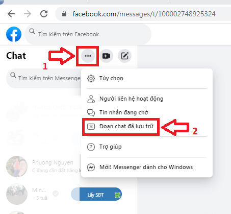 cách bỏ lưu trữ tin nhắn trên messenger 
